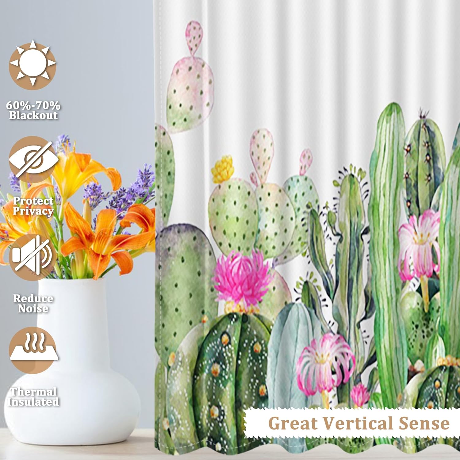 Renaiss 26 x 45 Inch Cactus Short Kitchen Curtains for Half Window Tropical Desert Succulent Blossom Farmhous Cafe Small Window Curtains Rustic Flowers Linen Curtain for Bathroom Basement 2 Panels