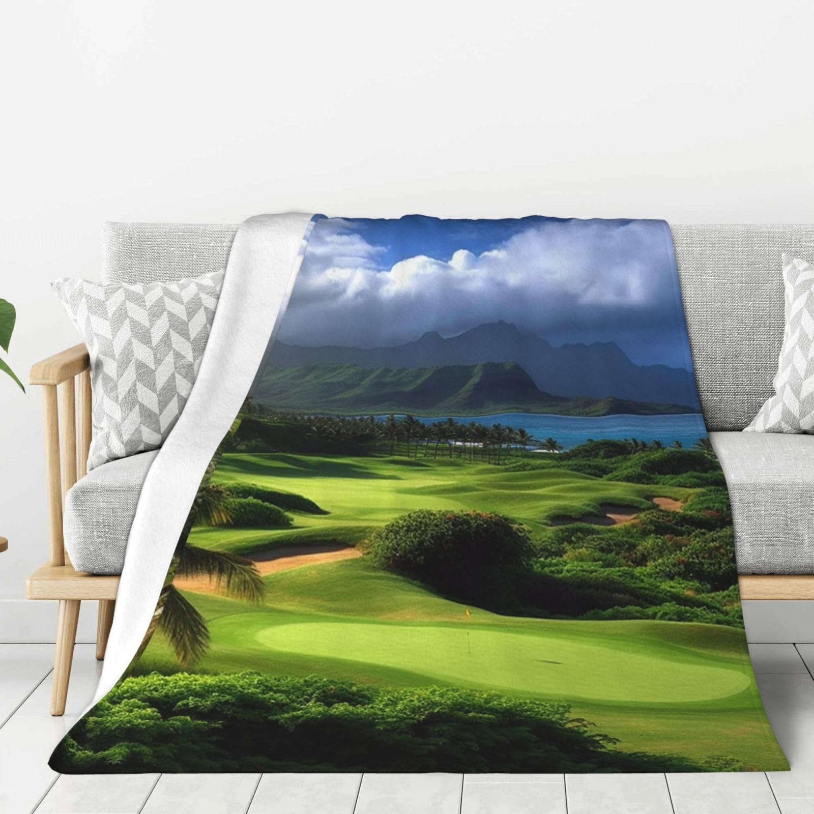Scenic Hawaii Golf Tropical Throw Blanket Plush Flannel Fleece Blanket, Soft Lightweight Cozy Blankets 50"X40" for Bed Couch Sofa Travel