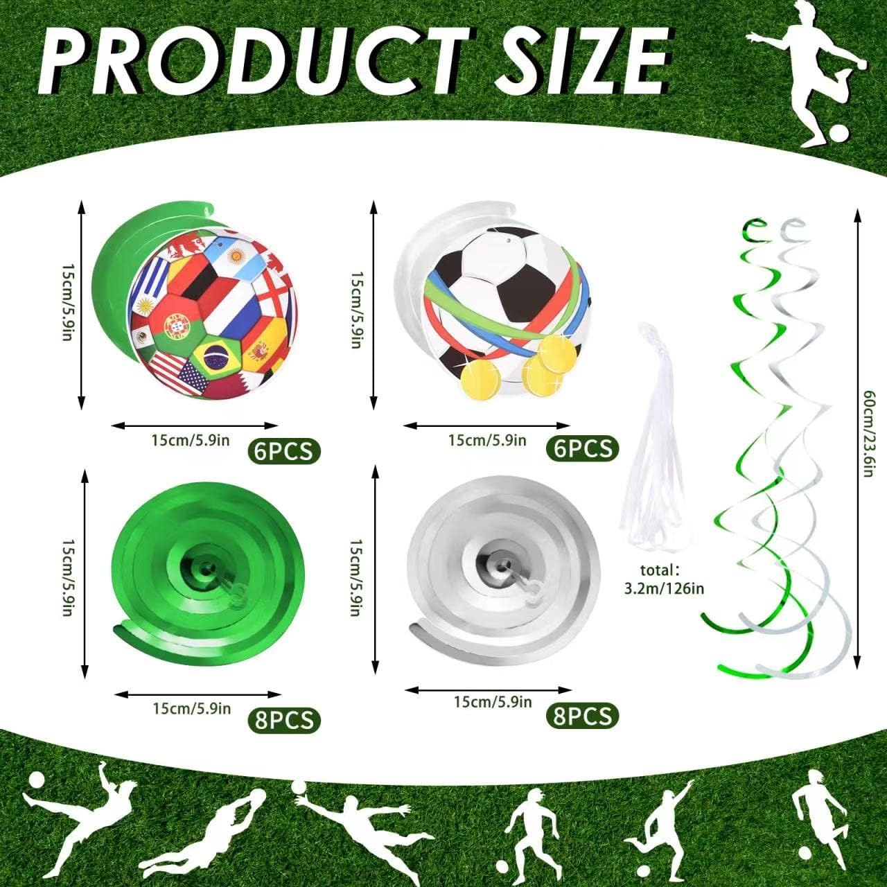 AhfuLife 28 Pcs Soccer Hanging Swirl for World Cup Decorations 2026 Soccer Party Decorations, Soccer Birthday Party Decorations Gifts for Olympic Party Birthday Decorations