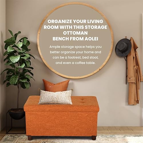 Miniatura 5 de Ao Lei Banco otomano de almacenamiento de 30 pulgadas, banco de almacenamiento con patas de madera para sala de estar, otomano, reposapiés, tapa