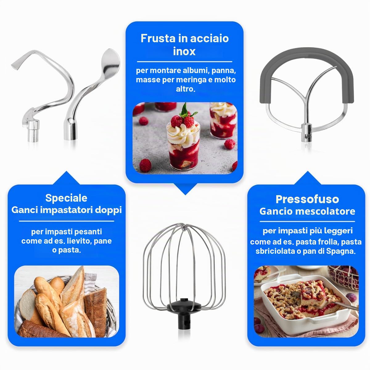 ProfiCook® Macchina da cucina con ciotola in acciaio inox XXXL | Forno 10L con motore 1500W | Impastatrice incl. Ganci e smerigliatrici | Impastatrice con apertura di riempimento | PC-KM 1096