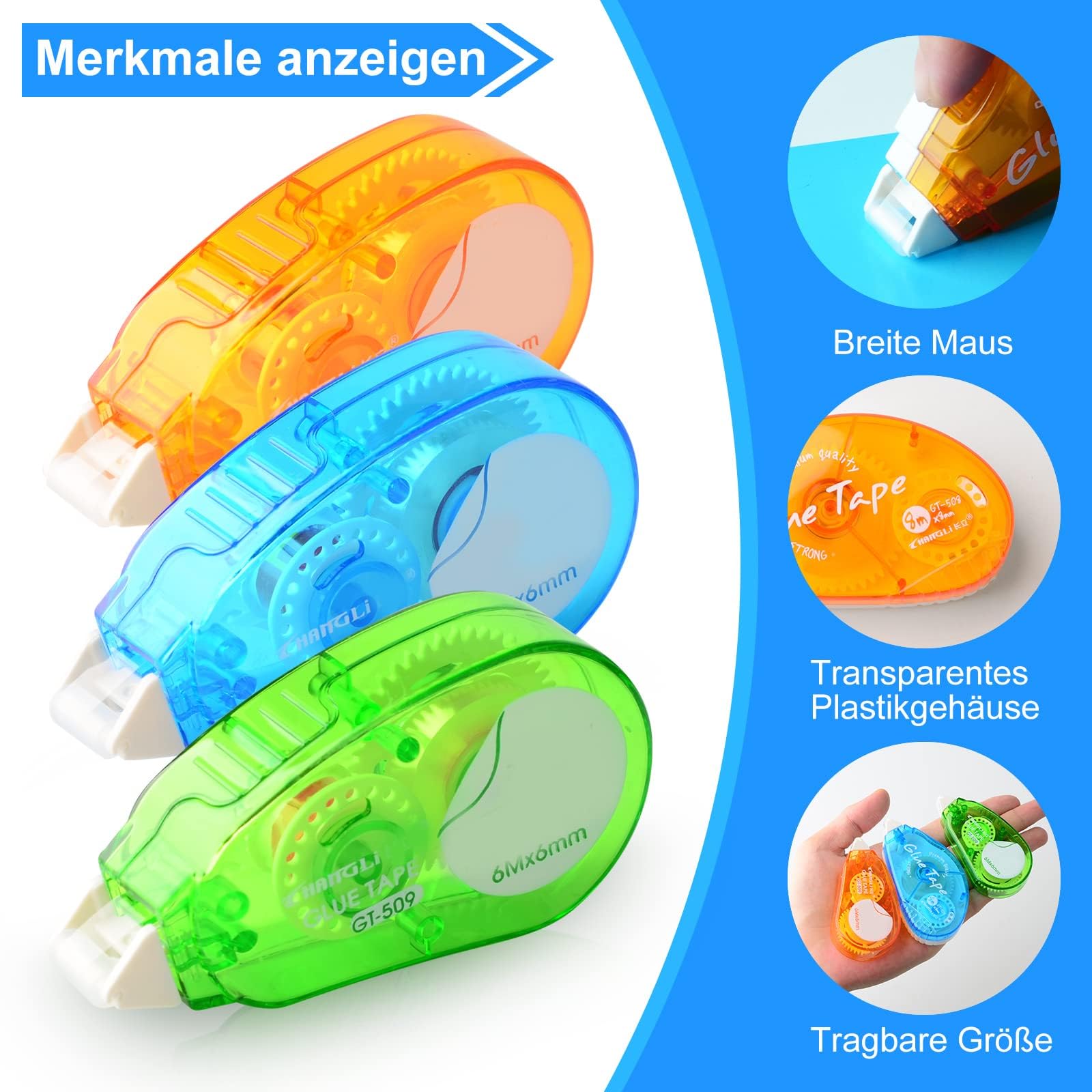 Produktbild von Doppelseitiges Klebeband Stift, 4 Farbige Transparente Klebeband