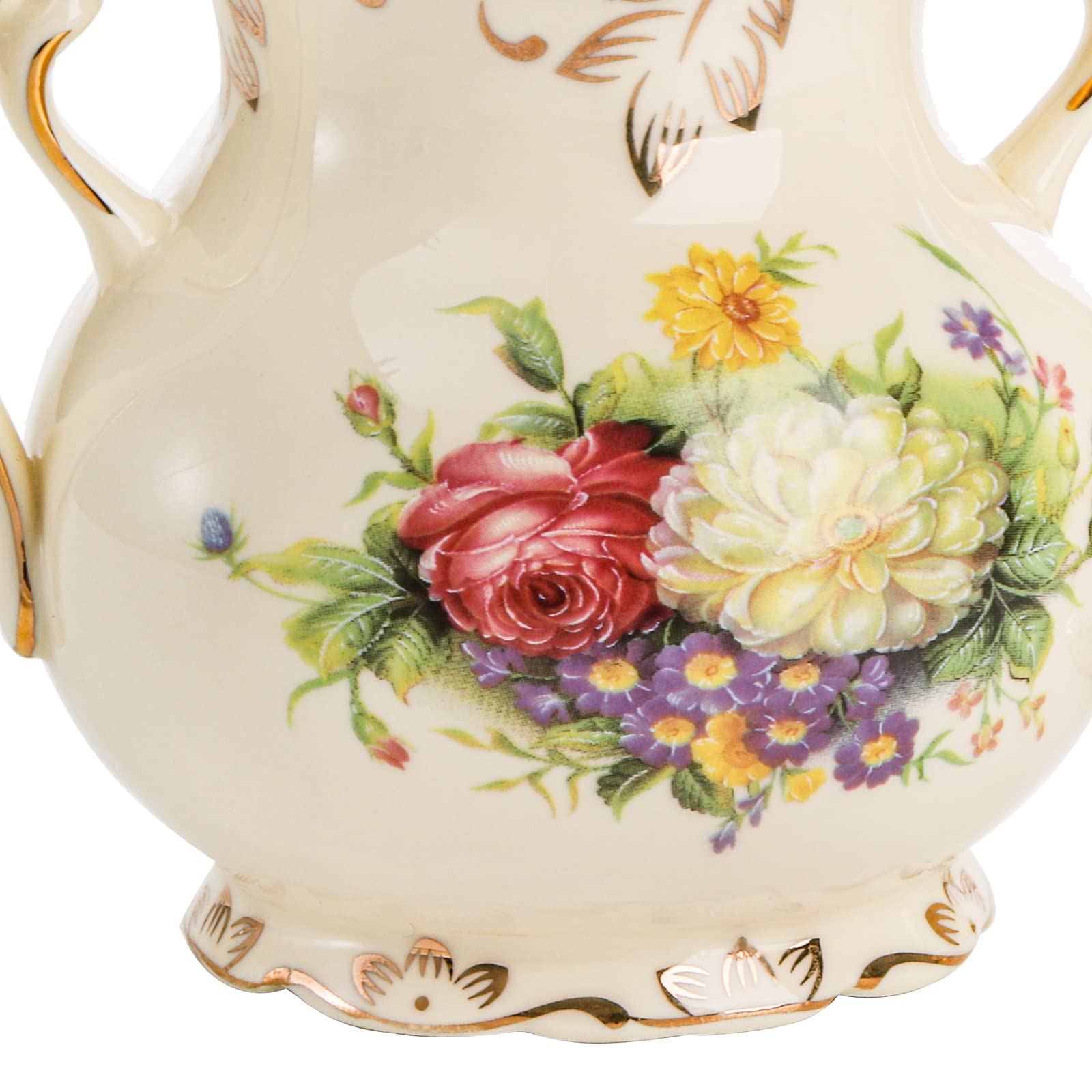 Foraineam Juego de azúcar y crema, porcelana marfil para servir café, diseño de arbustos florecientes con hojas doradas y borde de crema jarra y azucarero con tapa