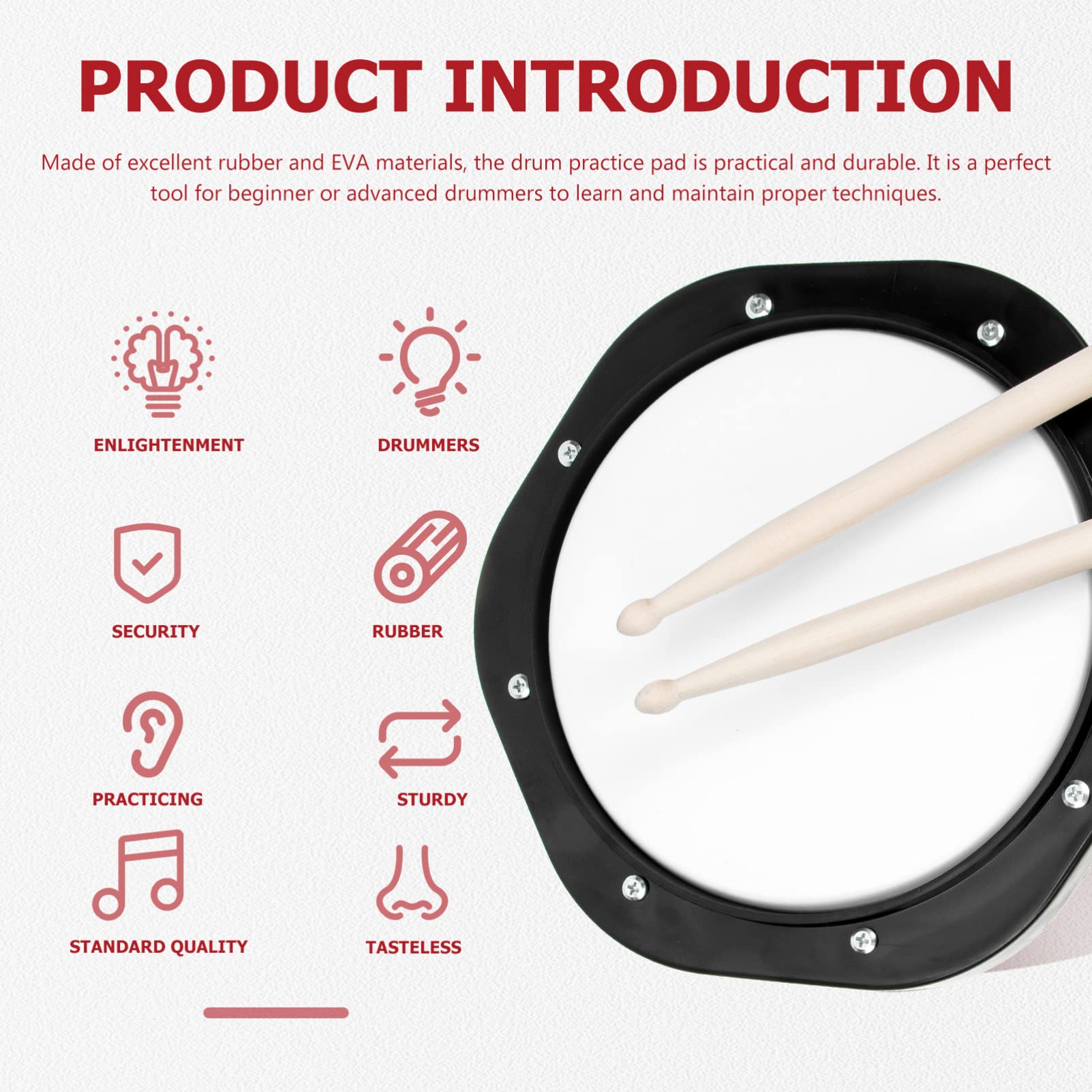 Kisangel 1 Set Convenient Drum Practice Pad with Drumsticks Durable Tpe Materials for Beginners and Advanced Drummers for Home Practice and Quiet Drumming