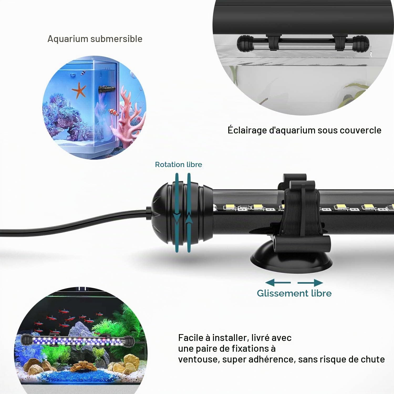 SEAOURA Éclairage Aquarium avec Minuterie, Éclairage Submersible pour Bac à Poissons, avec Allumage/Extinction Automatique, 3 Modes d'Éclairage, Luminosité Réglable (58cm)