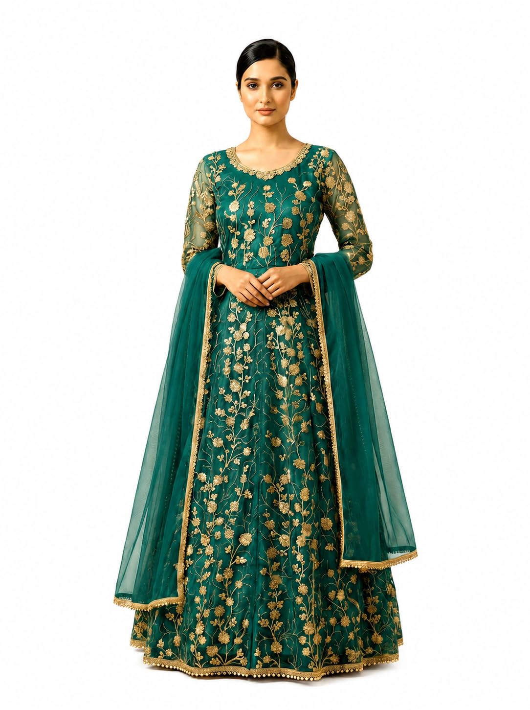 rudraprayag Net And Santoon Embroidered Semi Stitched Anarkali Gown For Women-picture-29