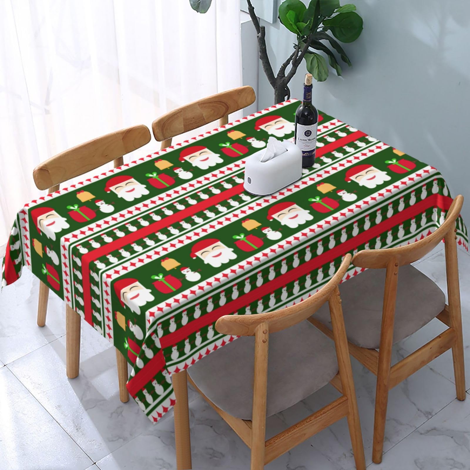 JunHeArt Merry Christmas Cute Santa Pattern Tablecloth Rectangle Table Cover Washable Table Cloths Decor For Kitchen 54" X 72"
