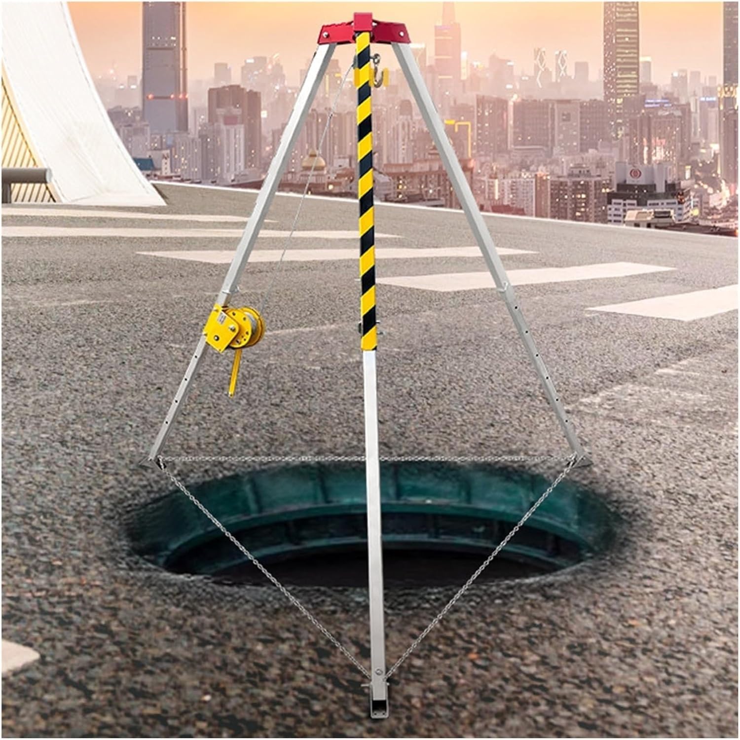 WXPGFEQ Heavy-Duty Tripod Rescue Equipment – 1.8m Winch Rescue Rack for Fire Safety, Confined Space, Manhole, and Sewer Tunnel Operations