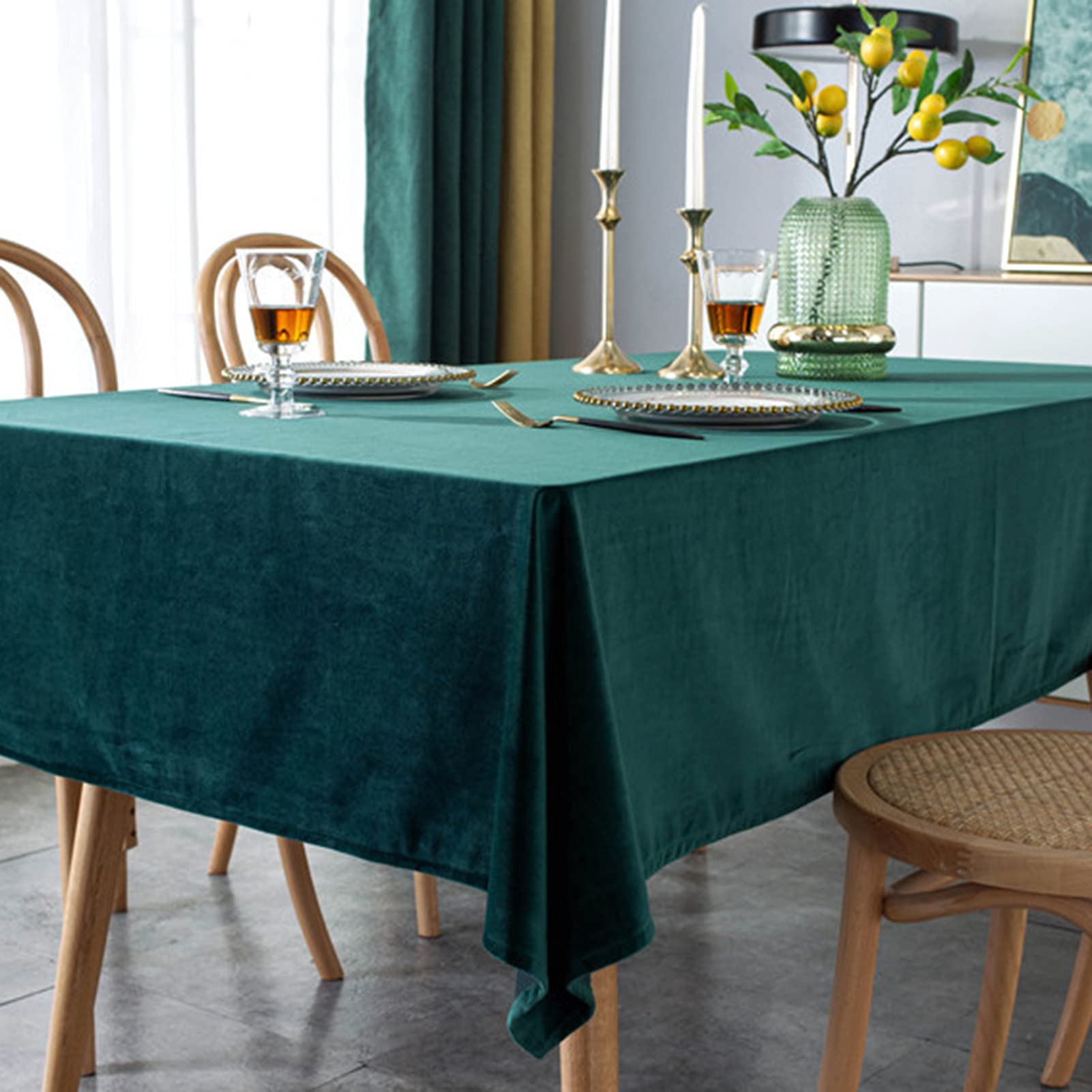 Rettangolare Tovaglia da Tavola Pesante Peluche Resistente alle Rughe A Prova di Polvere Semplice Tovaglie, Copritavolo per Feste da Giardino Cucina. (Verde,140x200cm)