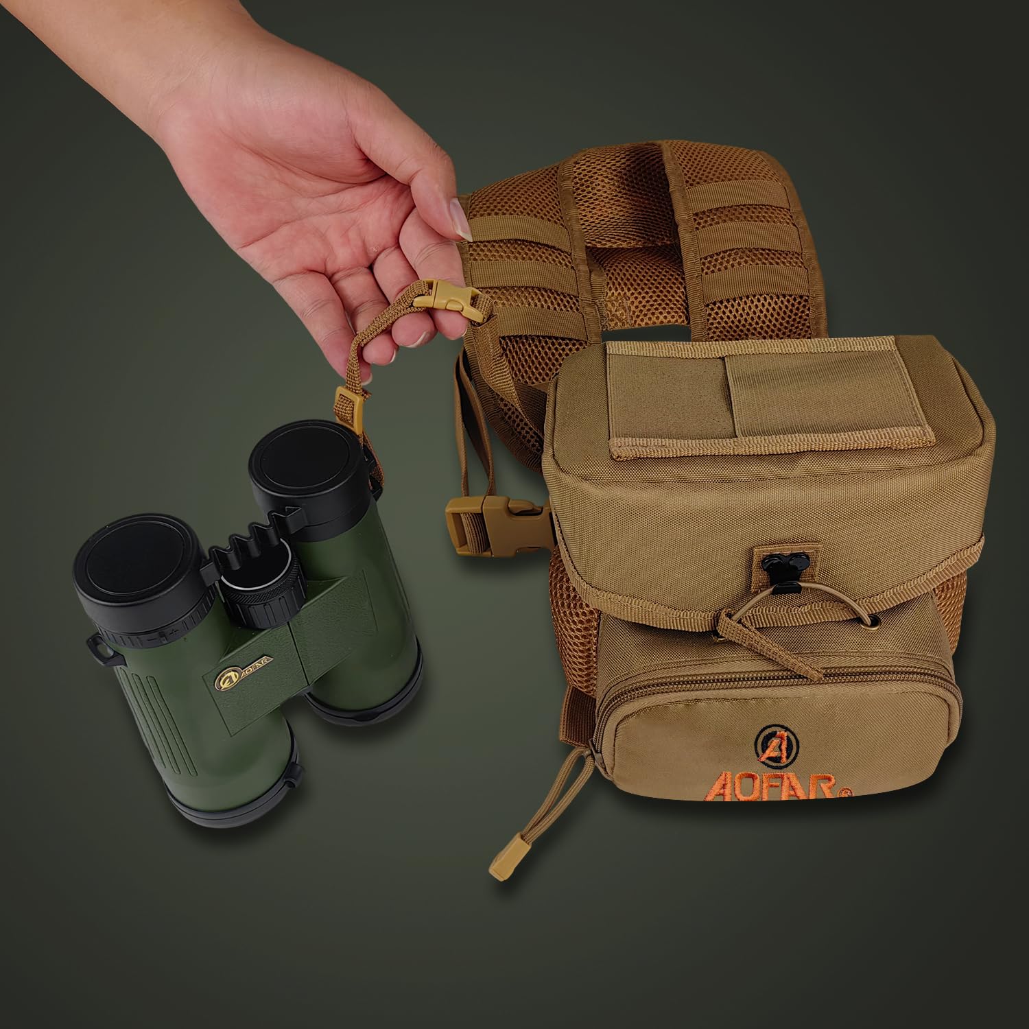AOFAR Bolsa de Pecho para Prismáticos Correa Ajustable, Ligera y de Gran Capacidad, Funda para Prismáticos para Caza, Senderismo y Tiro, Beige