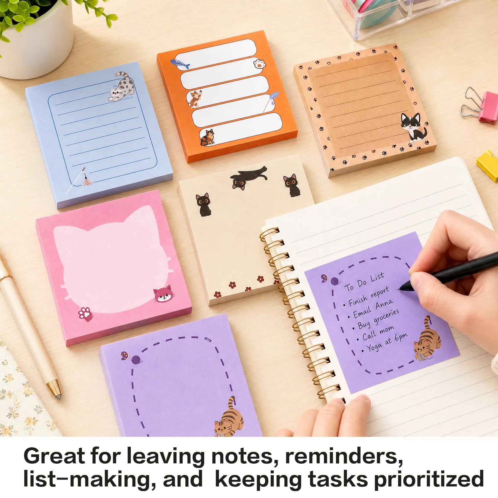 Foglietti adesivi 3x3 carino Sticky Notes Cat autoadesivi 80 fogli 6 blocchi divertenti animali note pad insegnante ritorno a scuola forniture e prodotti per ufficio