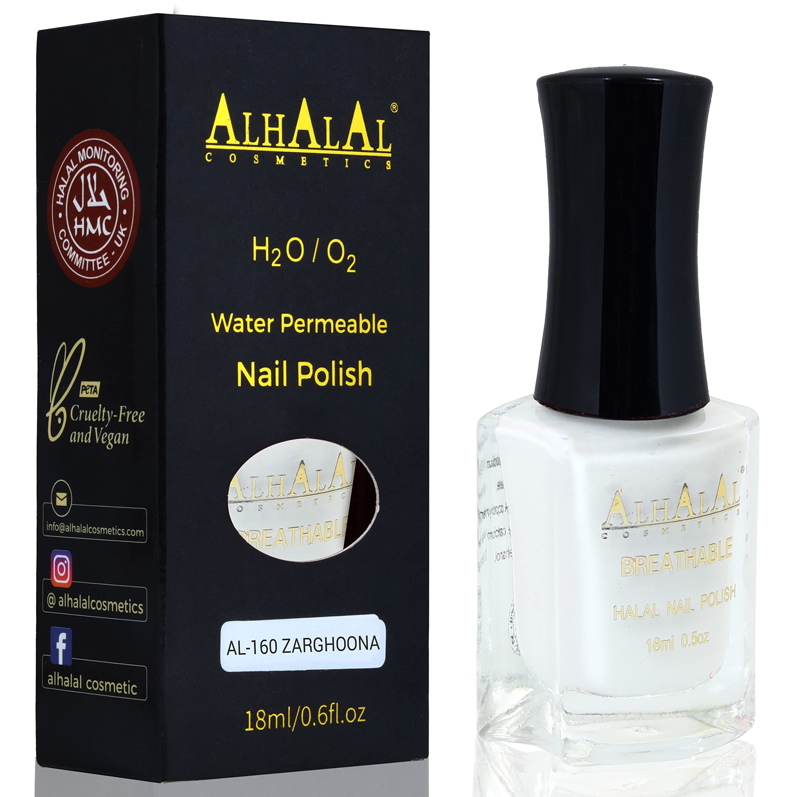 Halal Nail Polish - Nail Varnish Polish Soak Off Gel Nail Paint Art Polish - Water Permeable Red White Nail Enamel- Glossy Halal Gel Nail Polish Vegan and Cruelty-Free (AL-160 ZARGHOONA)