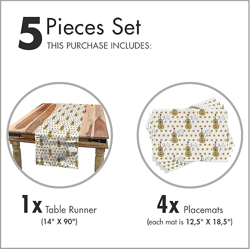 Miniatura 5 de Ambesonne Camino de mesa de guitarra y manteles individuales, patrón de estilo dibujado a mano con notas de instrumentos musicales, lunares retro,