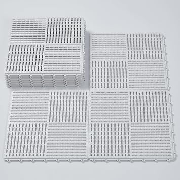 9 Pack Modular Interlocking Tiles Double Non-Slip 12"x12" White | 0.4" Thick with Drain Holes for Pool Deck Shower Garage Basement Boat Pet Area Wet Floors Easy Install