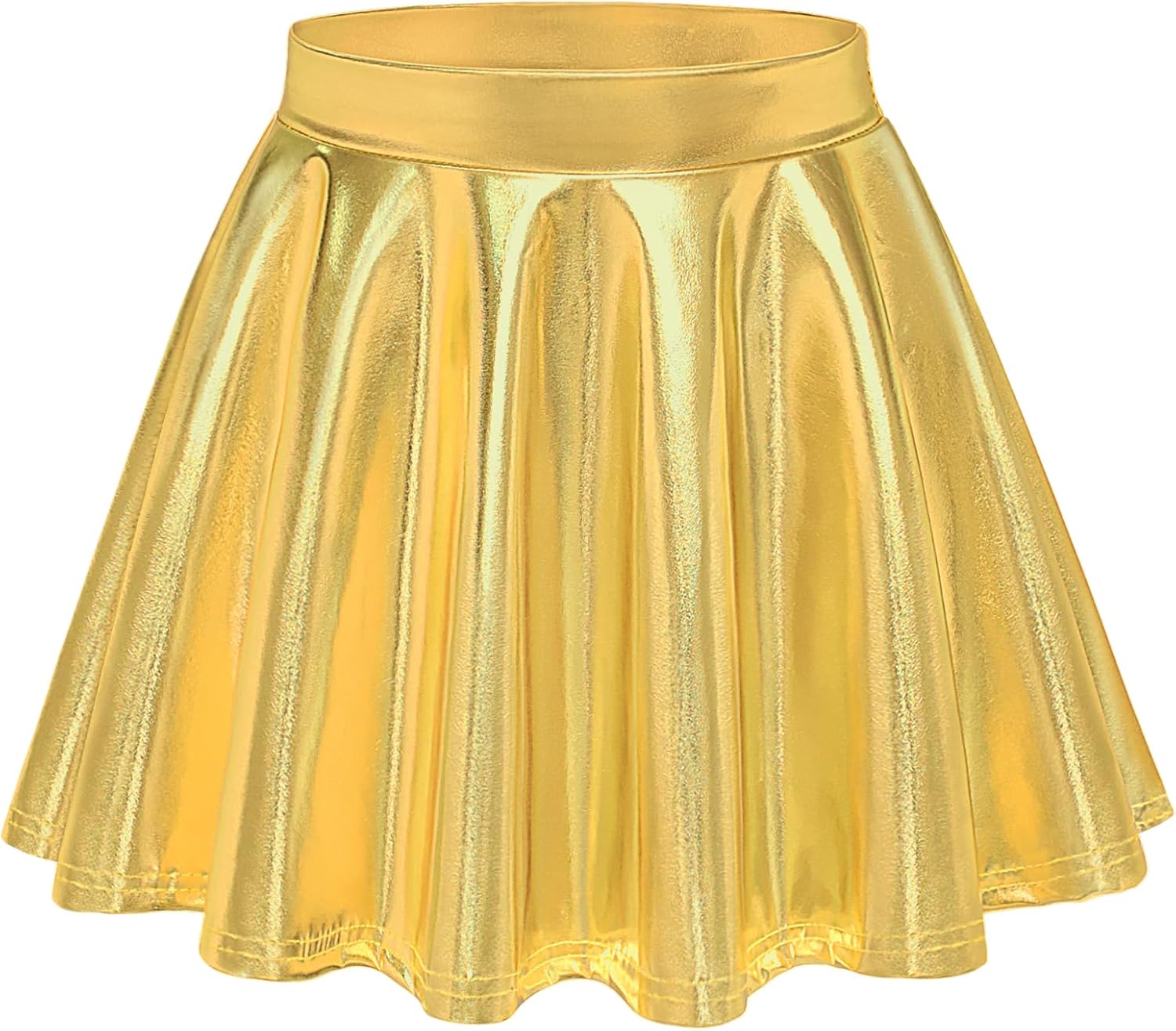 Auranso Girls Metallic Skater Skirt Sparkly Shiny Flared Pleated A-Line Mini Skort