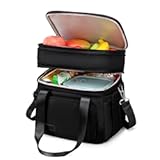 Lunch Box for Men Women - Double Deck Insulated Lunch Bag&comma; Large Leak Proof Tote Cooler&comma; Wide Open Dual Compartment Lunch Bags with Shoulder Strap&comma; For Work Picnic Hiking Beach&comma; Black