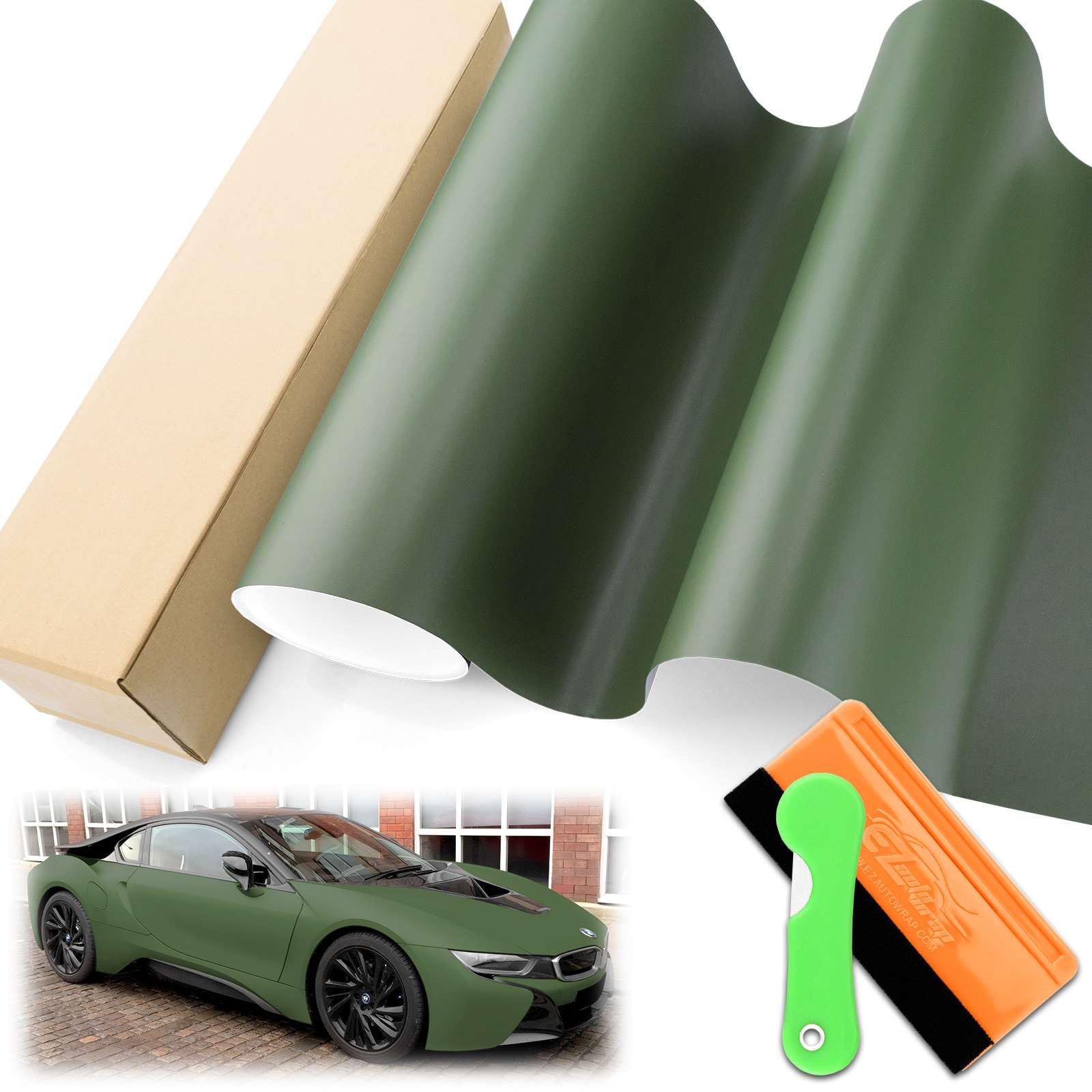 Matte Flat Army Green Vinyl Wrap Auto Car Motorcycle Boat Sheet Film 1FT x 5FT Tool Kit
