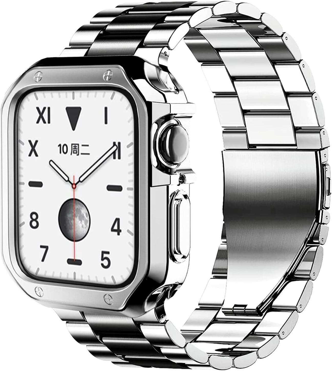 EEOM Silicone Protector Cover+Metal Strap for Apple Watch Band 44mm 42mm 40mm 38mm for IWatch Series SE/7/6/5/4/3/2/1 Watchbands (Color : Silver Gold, Size : 38mm)