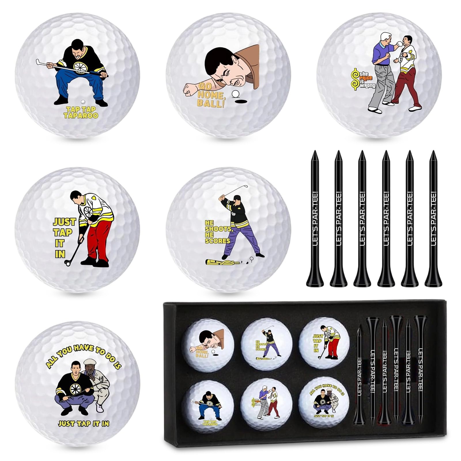 Leseogye 12PCS Funny Golf Balls, 6 Personalised Golf Balls with 6 Black Tees in Premium Gift Box, Novelty Golf Balls with Surlyn Shell and Rubber Core, Valentine's Day Gifts for Golf Lovers