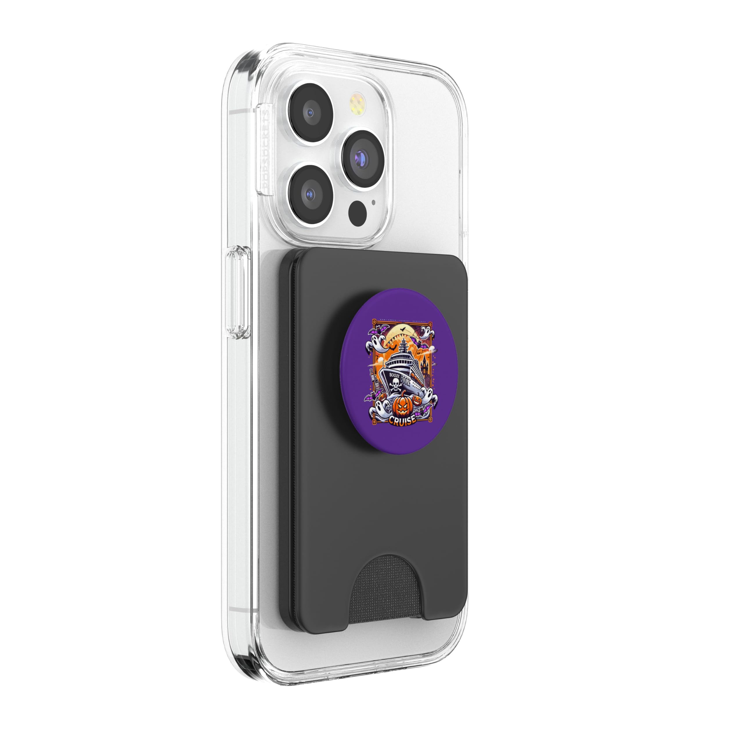 Booze Cruise Halloween Cruise Enthusiasts PopSockets PopWallet for MagSafe, Black - Image 4