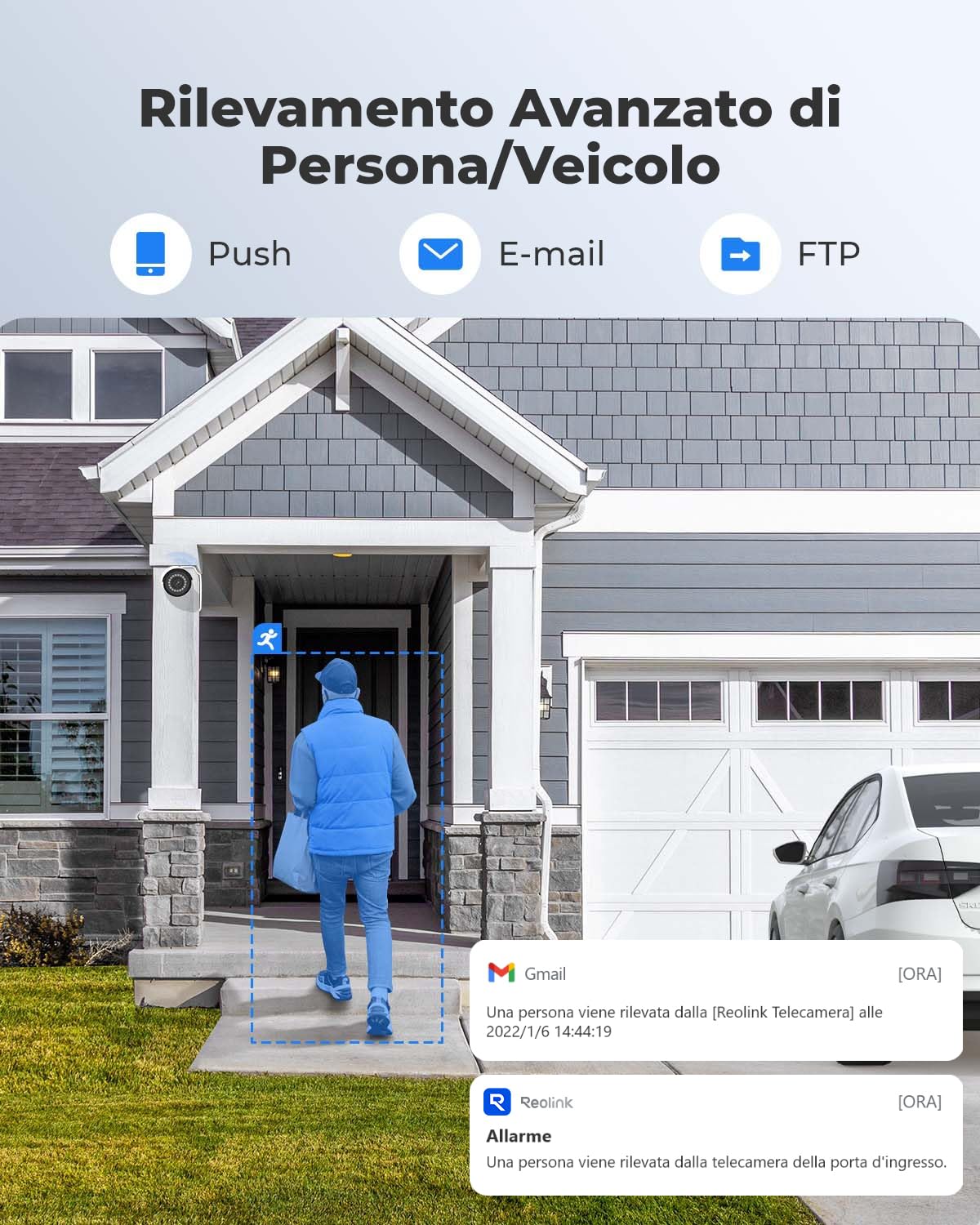 Reolink 5MP Telecamera Esterno PoE, Rilevamento di Uomo/Veicolo/Animale, Visione Notturna IR 30 metri, Registrazione Audio, Telecamera IP Esterno Impermeabile IP67, Slot per Scheda microSD, RLC-510A