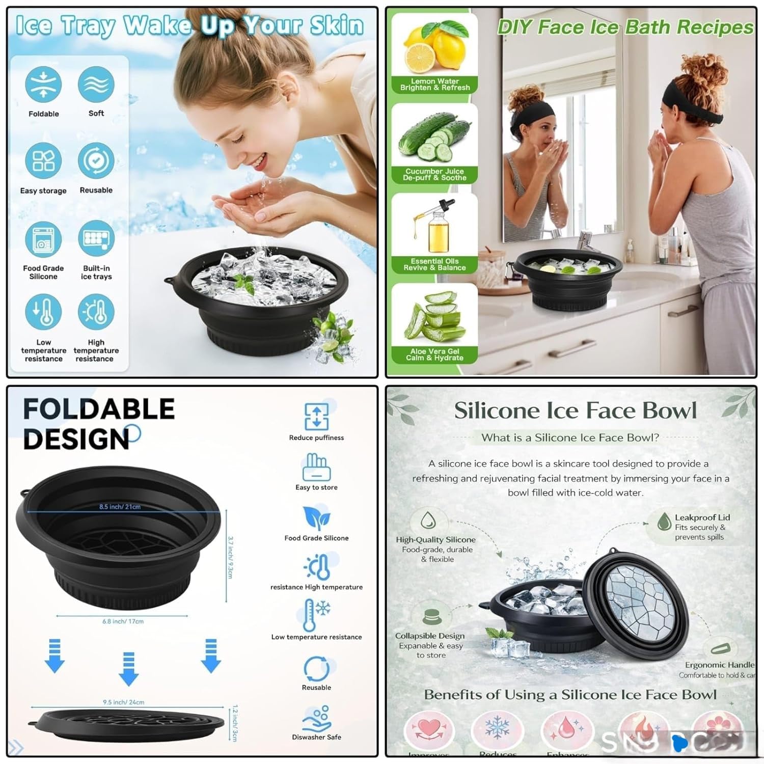 BLUE CRANE Ice Face Bowl Facial Icing Set with Ice Roller, Jade Roller & Gua Sha Tool – Silicone Ice Face Bath Bowl for Skin Tightening, Puffiness Relief, Pore Minimizing & Glowing Skin 1