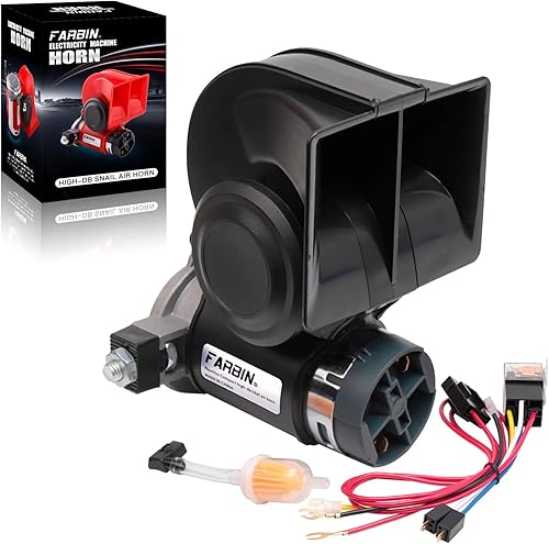 Vista 55 de FARBIN Bocina de aire para camión, bocina de tren eléctrica compacta, bocina de coche de 12 V 150 db súper fuerte con arnés de cableado, para cuerno