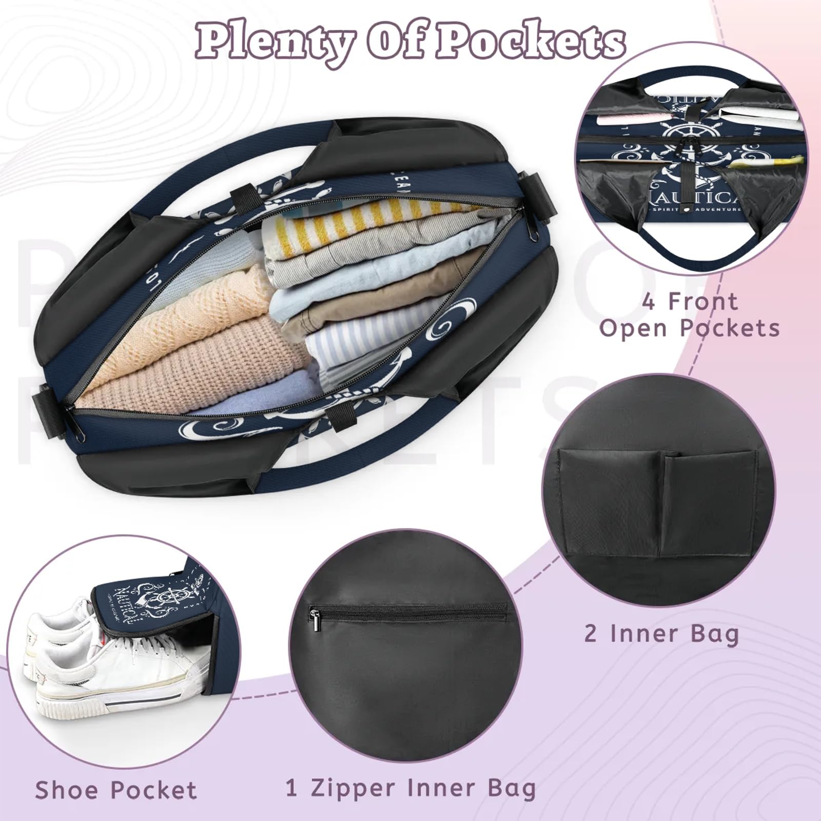 Sporttasche mit Anker-Emblem, für Damen und Herren, Anker, Wochenende, Übernachtungstasche, mit Schuhfach, Schultertasche, Gepäcktasche für Yoga, Fitnessstudio, Reisen, farbe, L, Taschen-Organizer