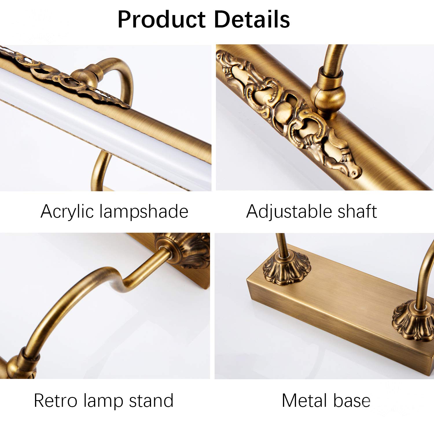 ACMHNC Vintage Spiegelleuchte Bad Mit Stecker,IP44 Badleuchte Retro Spiegellampe Badezimmer Mit Schalter,Braune Bronze Einstellbar Wandleuchte Innen 4000K Spiegel Schminklicht Bilderleuchte,45cm/8w