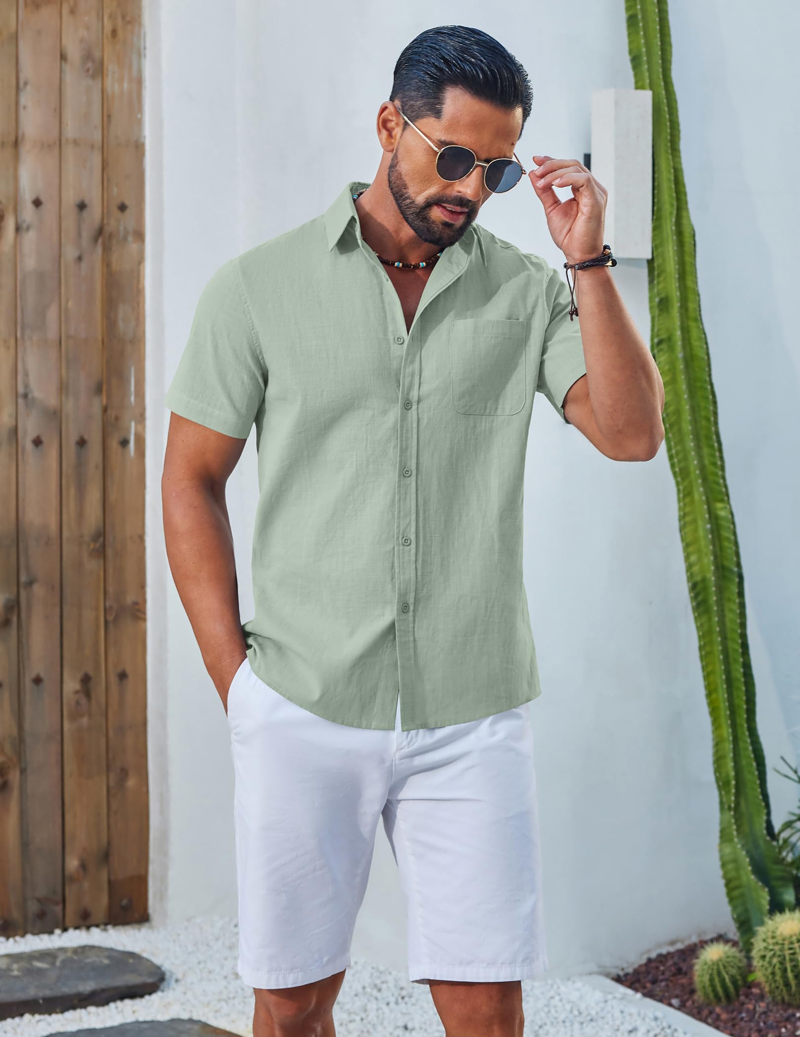 COOFANDY Chemise Homme Manches Courtes en Coton Été Coupe Régulière Chemises Décontractées avec Poches
