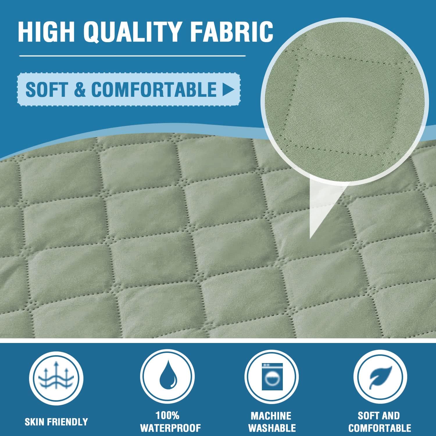 H.VERSAILTEX Sofa Cover Couch Cover for Dogs with Elastic Straps 100% Waterproof Furniture Protector for Pets Couch Cover for 3 Cushion Couch(Sofa, Pale Aqua)