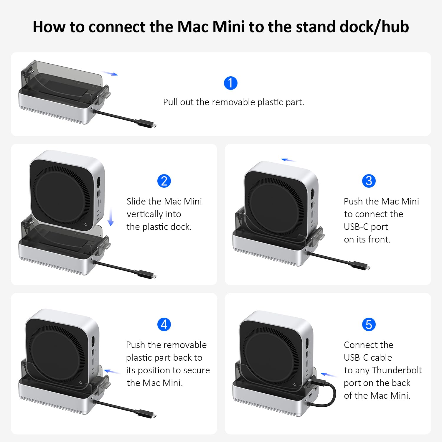 Qwiizlab 40Gbps Mac mini M4/M4 Pro Stojaczek Hub z obudową NVMe SSD, stacja dokująca z USB-C 10Gbps, USB-A 10Gbps, czytniki kart TF/SD 4.0 312MB/s, USB-A 2.0, pasuje do M.2 PCIe do 8TB