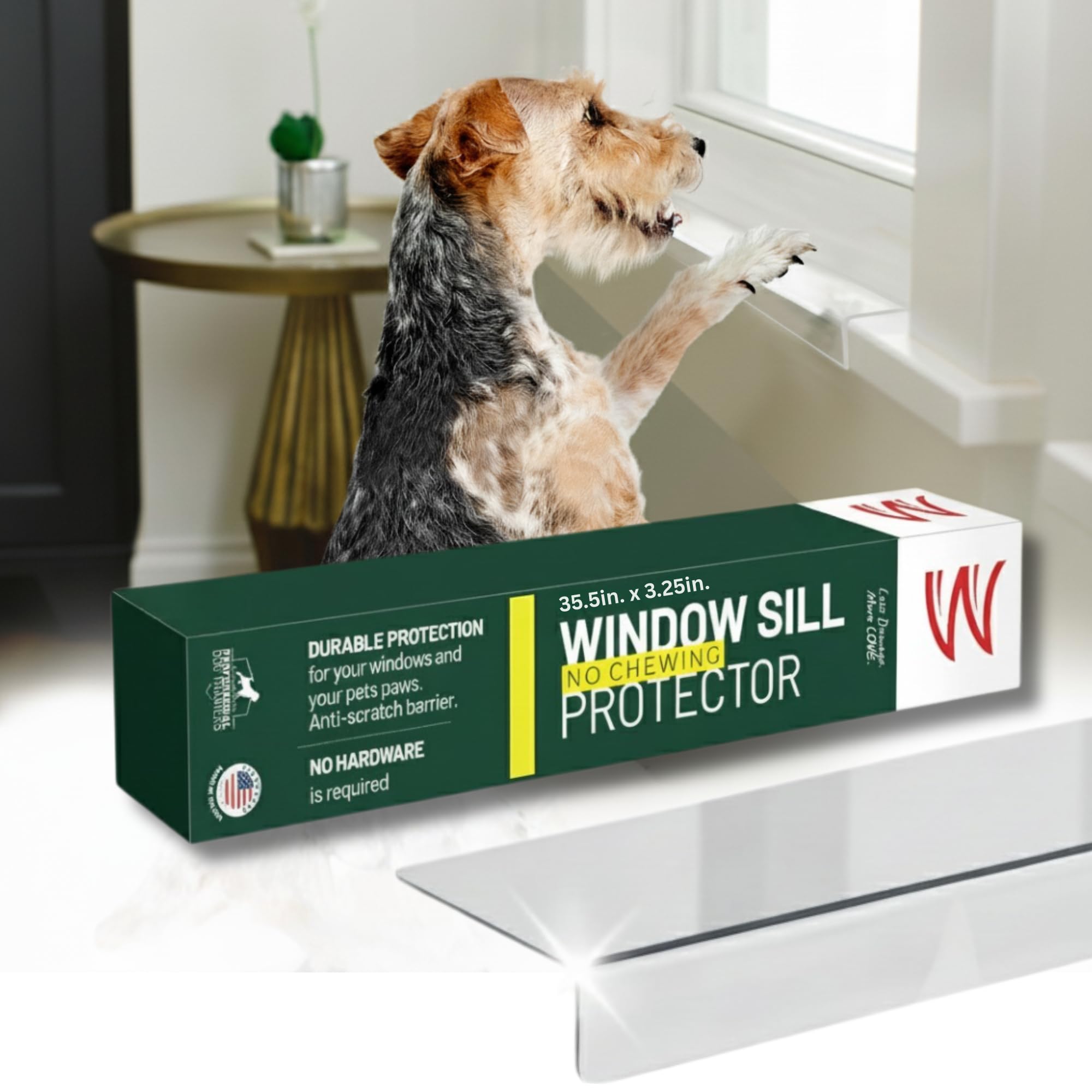 CLAWGUARD Window Sill Protector - Strong Transparent Protection from Dog and Cat Scratching, Chewing, Slobbering and Clawing on Window Sills. Keep Paws Safe and Home Clean. (Clear 35.5 in. x 3.25 in.)