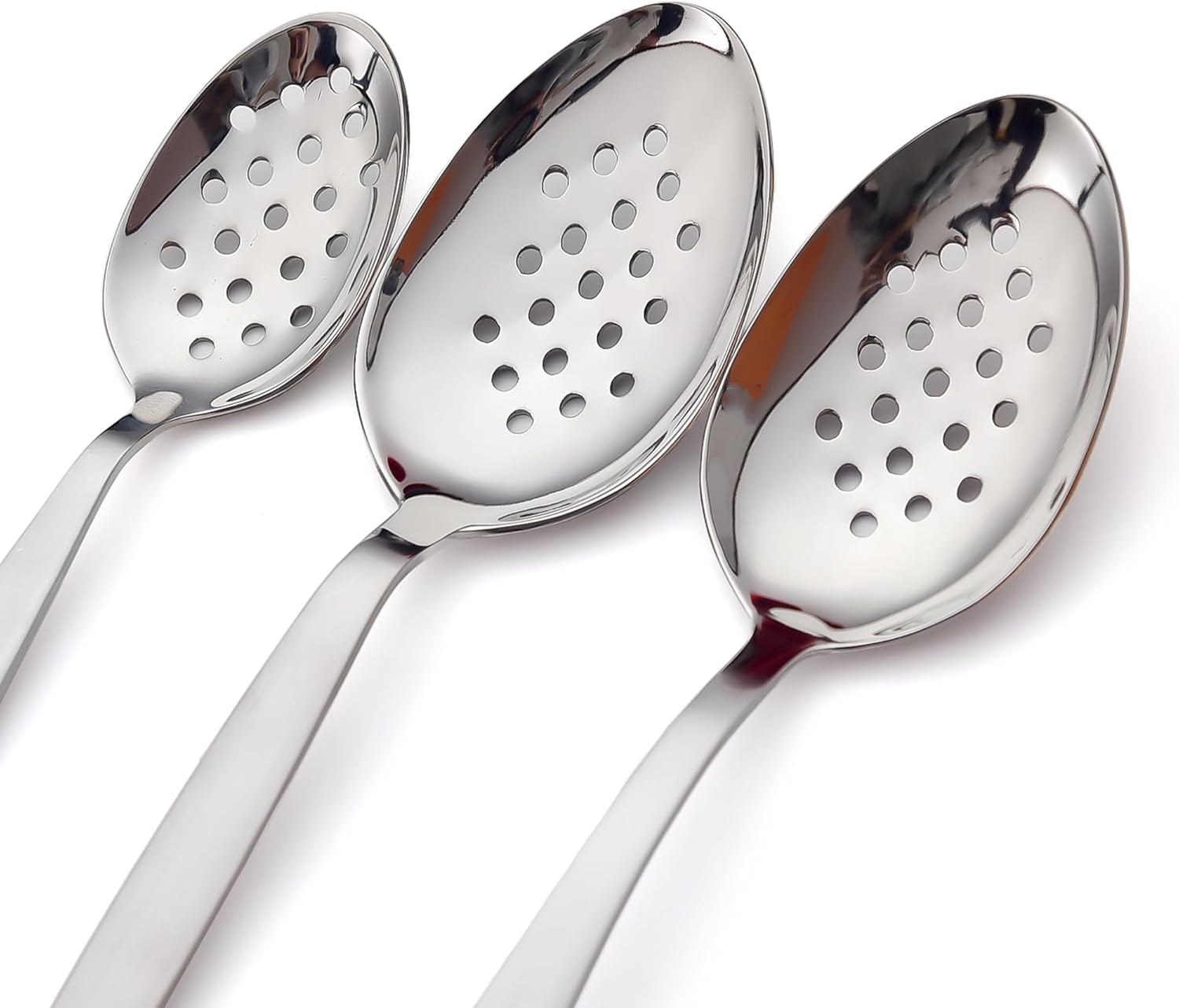 3-PCS Kunz Spoon | 9 Inch 18/10 Stainless Steel Serving Spoons Set Include Serving Spoon, Slotted and Perforated Spoons, Perfect for Basting, Plating, Quenelle, Sauces (3 Pack XL Perforated)
