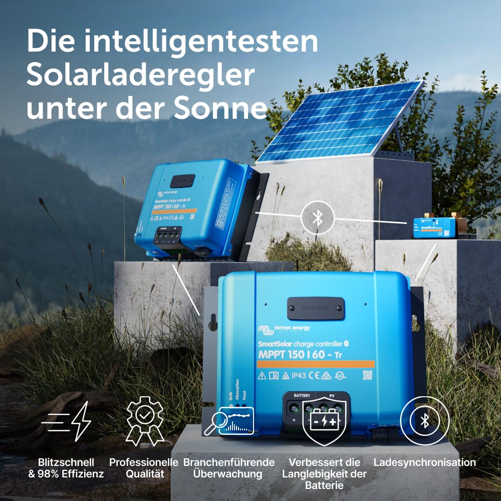 Victron Energy SmartSolar MPPT Tr Laderegler (Bluetooth) - Solar Laderegler - 150V 60 Amp 12/24/36/48-Volt