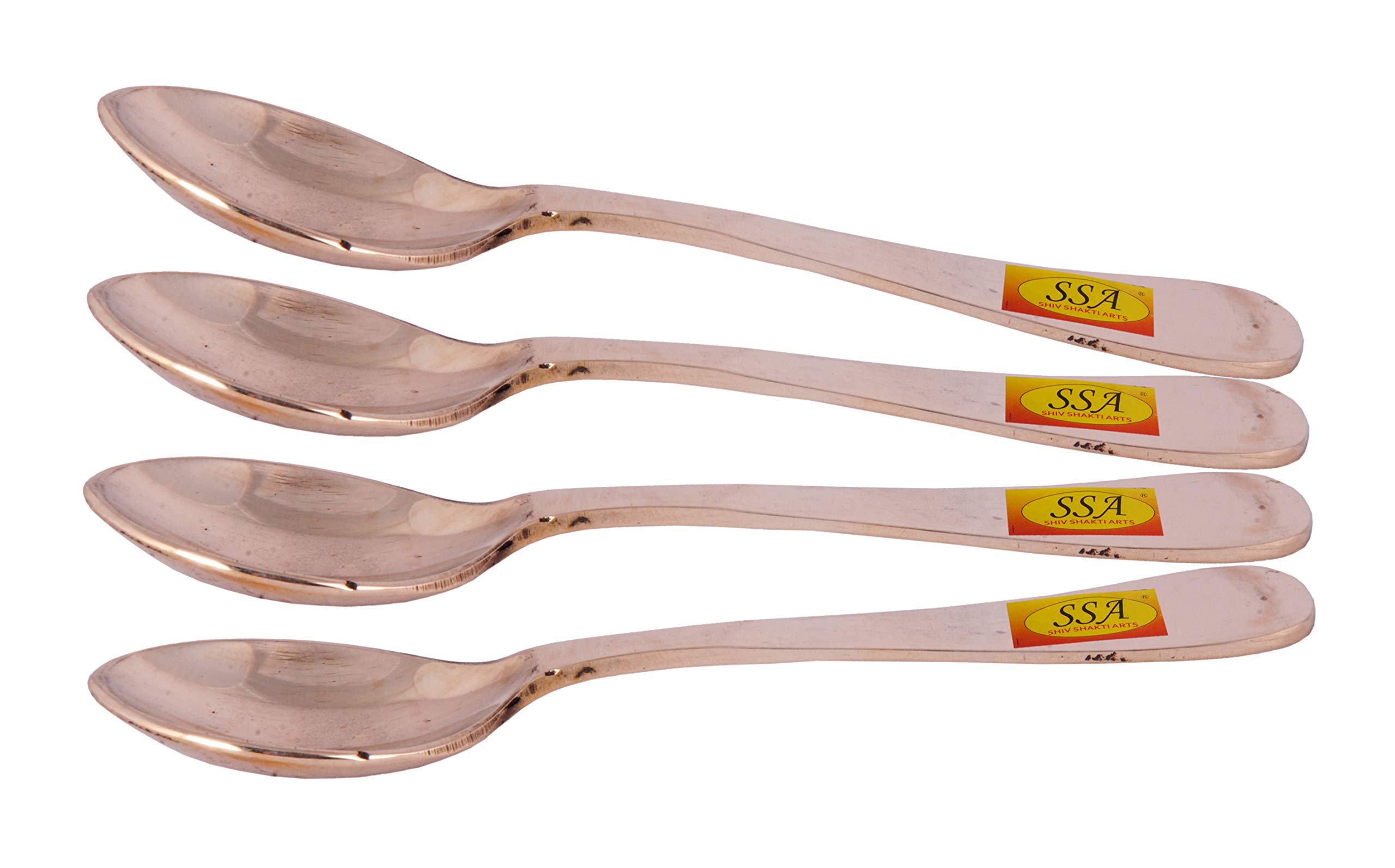 Shiv Shakti Arts Pure Bronze Kansa Serving Dessert Spoon for Serving Food, Tableware(Medium, Length - 15.5 cm) - 4 Piece