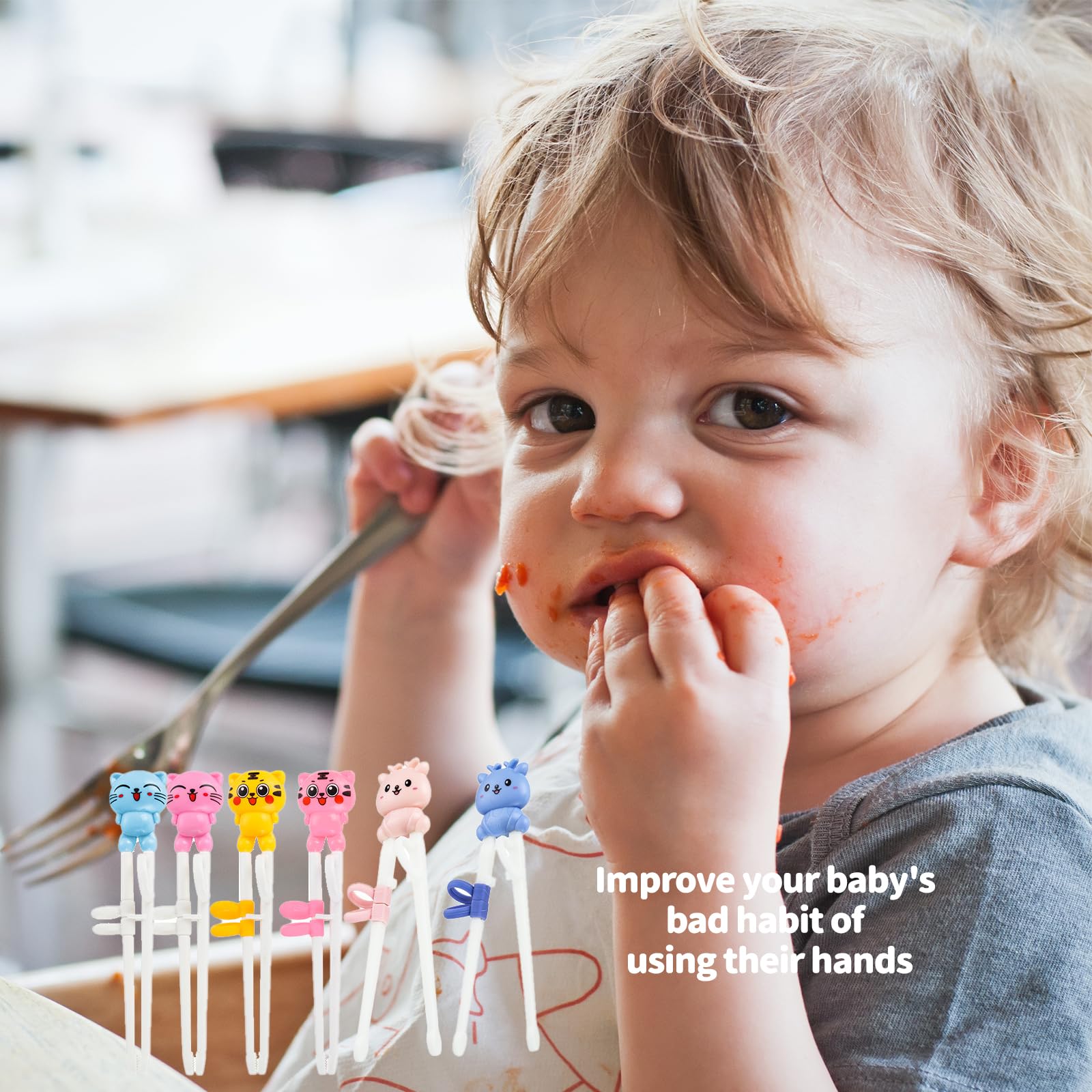 Lot De 6 Paires De Baguettes D'apprentissage Pour Enfants - 18cm, Motif Animalier, Avec Anneaux Silicone - Pour Débutants