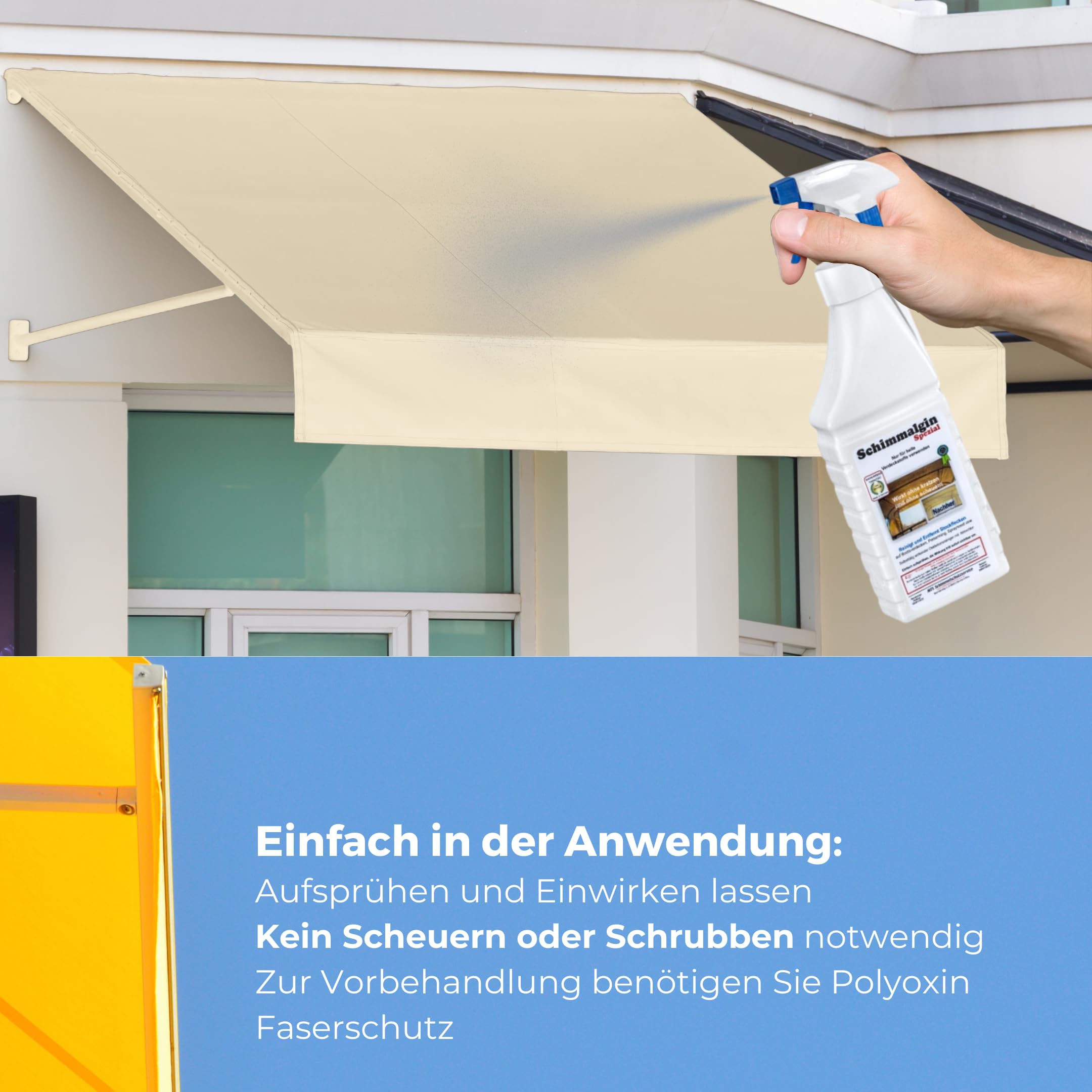Generisch Schimmalgin Spezial Stockfleckenreiniger 1L Schimmelentferner Stoffe Outdoorstoffe Boot Markise Plane Vogelkot Moder Moos Textilien zahlreiche organische Verschmutzungen