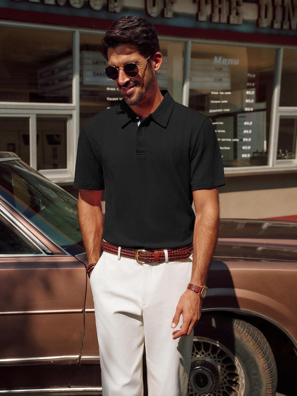 PJ PAUL JONES Mens Polo Shirts Short Sleeve Casual Textured Knit Polo Shirt for Men Golf Collared - Image 3