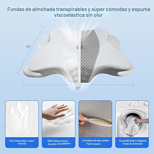 Miniatura 6 de Almohada cervical para aliviar el dolor para el cuello, almohada ergonómica ajustable para dormir acogedor, almohadas ortopédicas de espuma