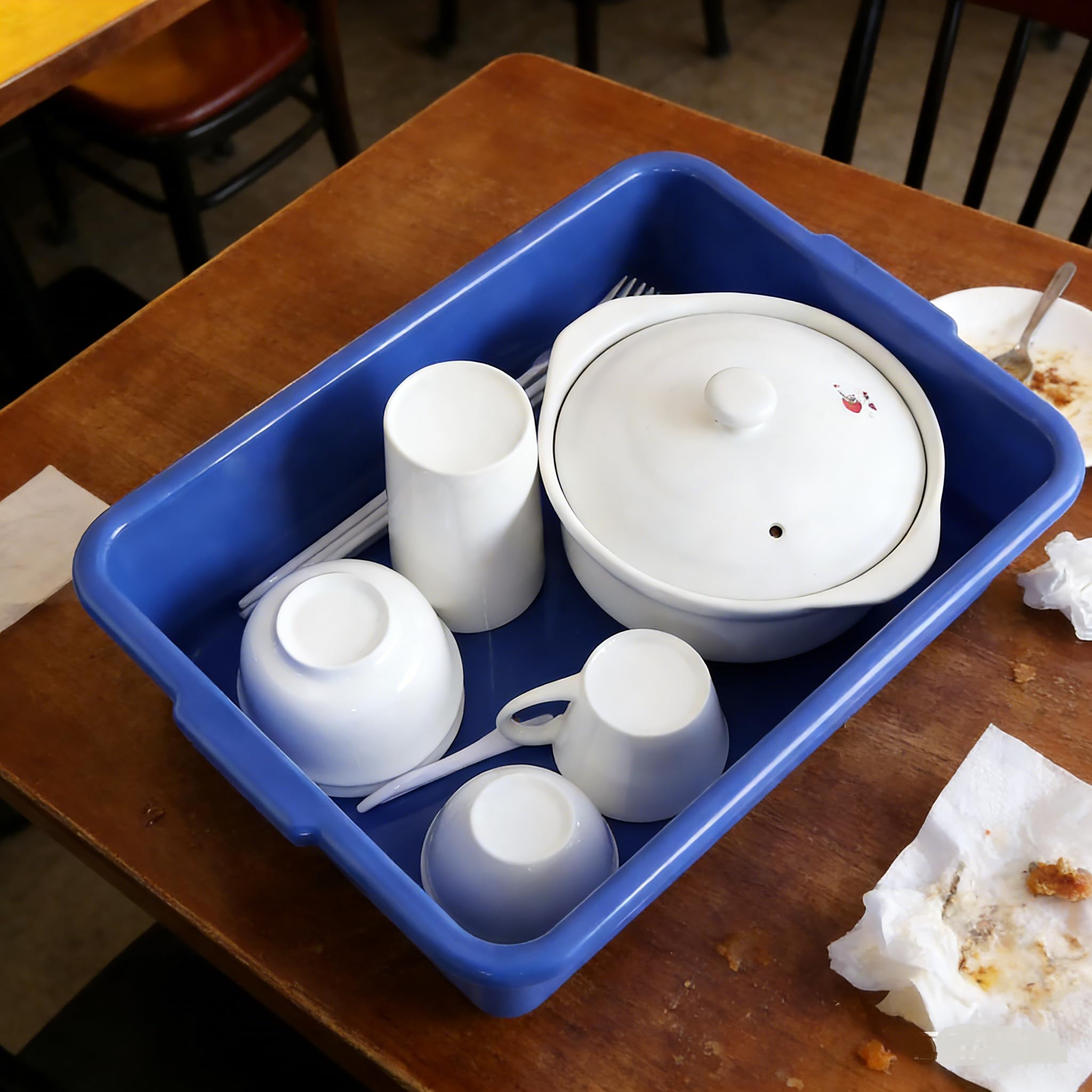 Xyskin Paquete de 4 Cuencos para Lavar, Bandeja de Almacenamiento de Alimentos Poco Profunda, Recipiente de Plástico para Tina de Autobús, Color Azul