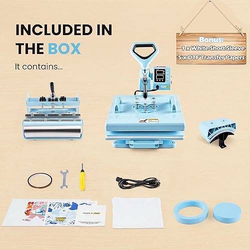 Miniatura 6 de Prensa de calor mejorada de 15 x 15 pulgadas, máquina de prensa de calor 5 en 1 con prensa para vasos, tazas y sombreros, prensa digital de camisas