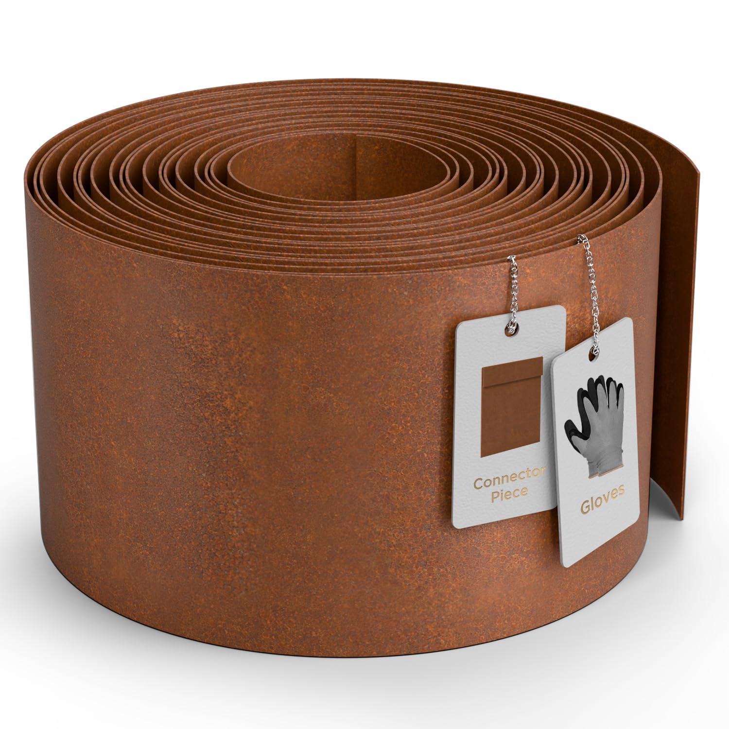 Bordo per prato in acciaio corten, 10 m, bordatura per aiuole in metallo, altezza 15 cm, spessore 0,6 mm, bordo flessibile per aiuole con effetto ruggine, include un paio di guanti e un connettore in