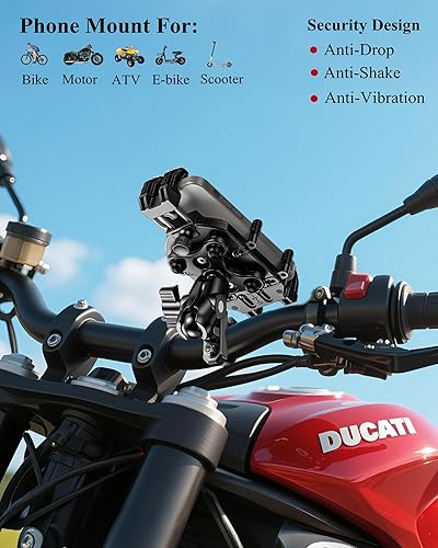 Miniatura 2 de BRCOVAN Soporte de teléfono para motocicleta con amortiguador de vibraciones y bloqueo seguro de alta velocidad, abrazadera ajustable para manillar