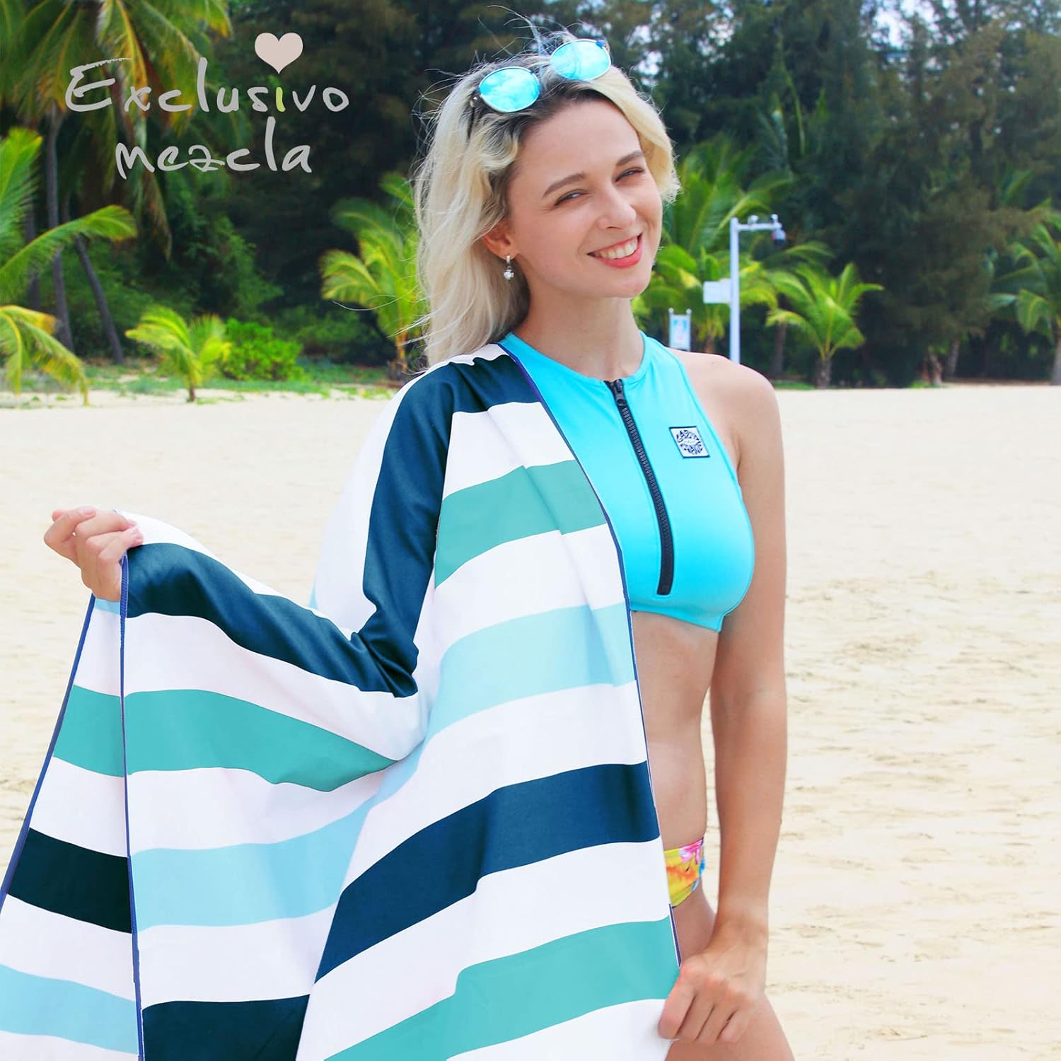 Exclusivo Mezcla 4 Pack Large Quick Dry Beach Towels, Microfiber Sandfree Cabana Stripe Pool Bath Swim Towel with Bag, Lightweight and Thin (Multi, 30x60 Inches) - Image 2