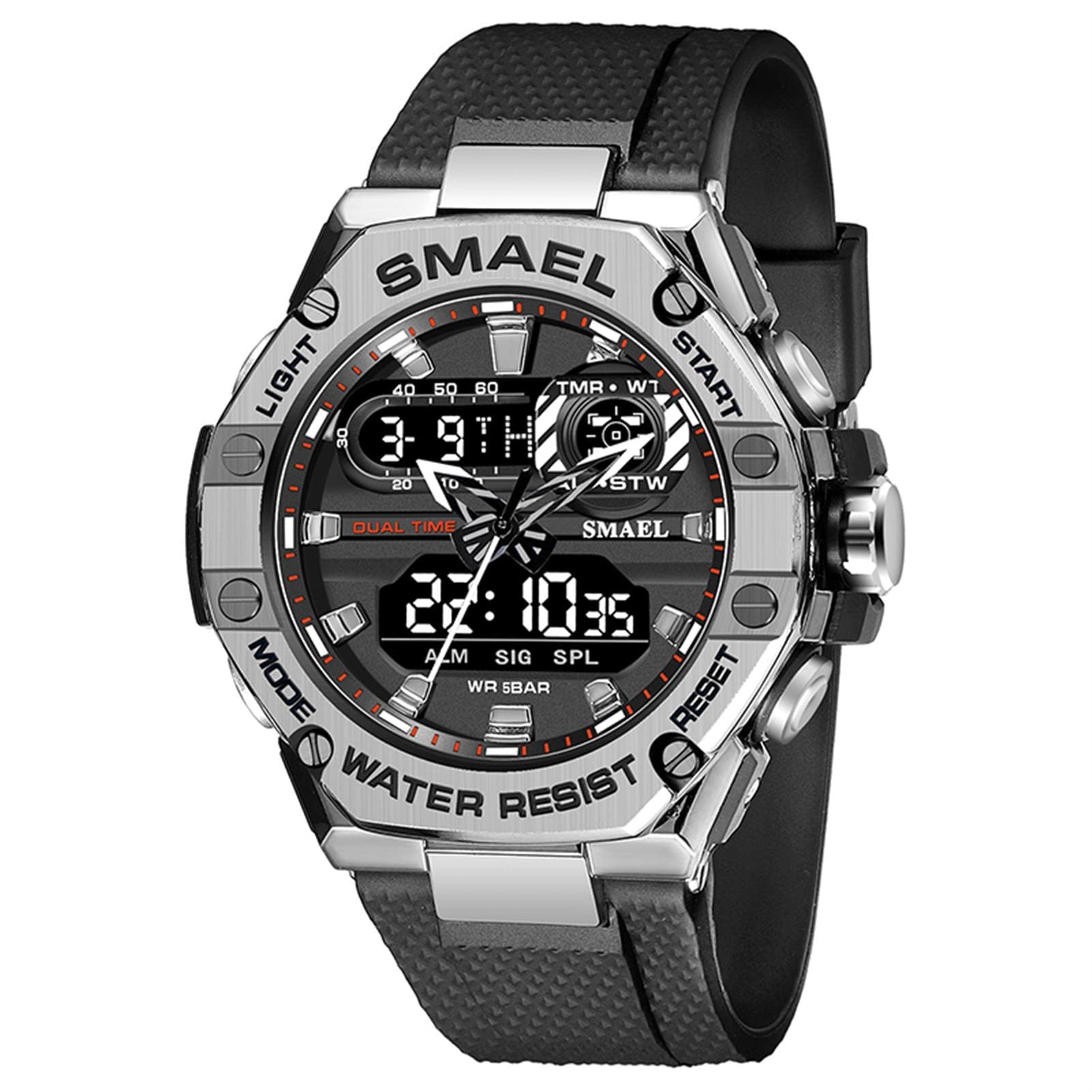 Montre Sport Homme Digitale Etanche 5 Bar avec Chronographe Alarme LED Eclairage Date-Montres avec Bracelet en Silicone