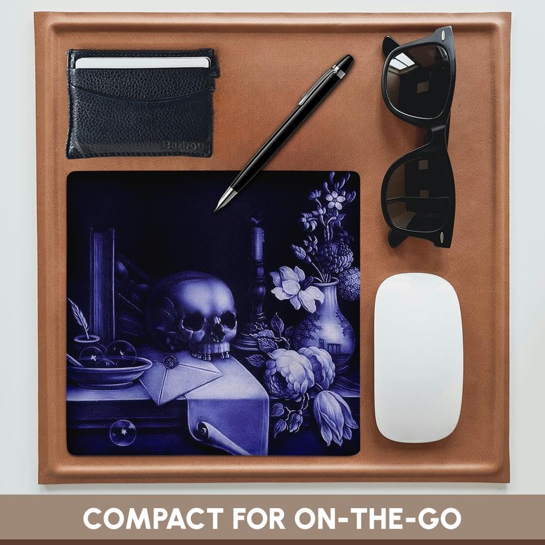 3dRose LLC 8 x 8 x 0.25 Inches Mouse Pad, Vanitas Skull, Skull, Purple, Table, Macarbe, Halloween, Deep Purple (mp_46710_1)