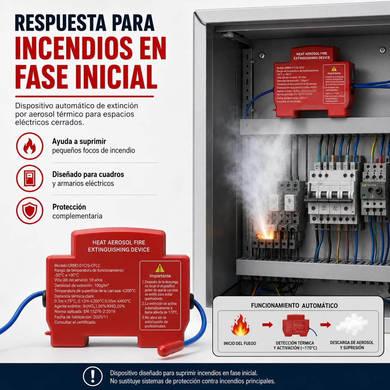 Extintor Automatico Cuadro, Hot Aerosol Cuadro Electrico，4 * Mezcla | Extintor Cuadro Electrico Carril DIN, Dispositivo AutomáTico de ExtincióN de Incendios por Aerosol para Panel EléCtrico