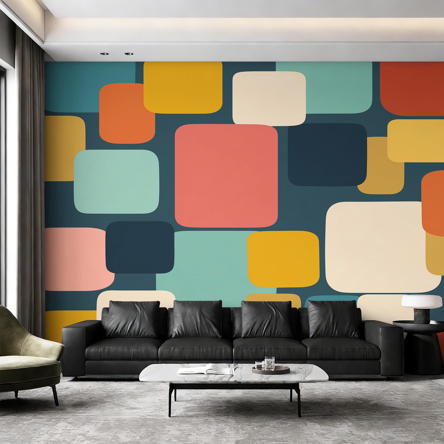 Papier Peint Géométrique Rétro en Intissé Haut de Gamme 416x254 cm