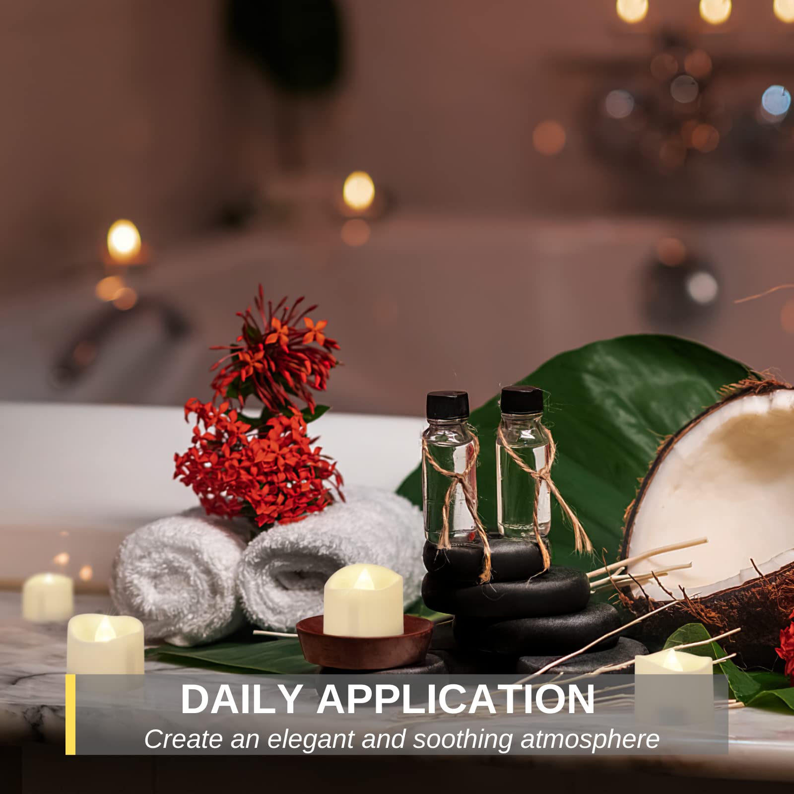 Homemory 48-Pack Ivory-Colored Battery Tea Lights, Long-Lasting Tea Lights Battery Operated, Flameless Flickering Romantic Wedding Candles for Proposal Anniversary Holiday, Dia 1-2/5'', H 1-1/4''